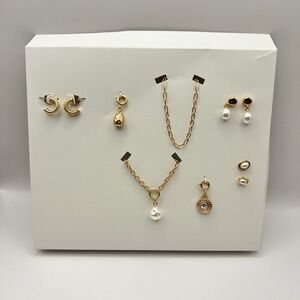 A New Day 7pc Jewelry Set Gold Tone Pearl Charms Necklace Bracelet Earrings
